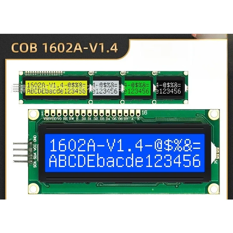 1602A-V1.4 Blue and Yellow Screen 5V LCD Screen Module Character I2C Integrated PCF8574T Chip