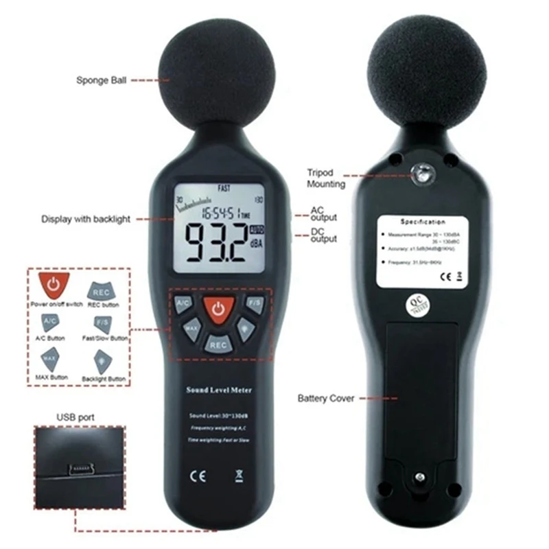 Imagem -06 - Noise Sensor Decibel Meter Alta Precisão Medição Abs Gravação Usb 30130db