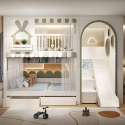 Children's bed, bunk bed, bunk bed, same width bunk bed, boy's high and low mother, princess, high guardrail, castle tree house