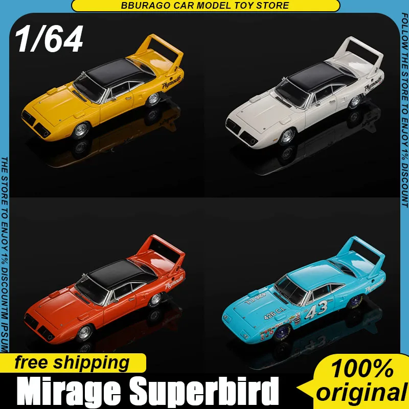 

Presale Mirage 1:64 Plymouth Superbird White Yellow Blue Orange Diecast Model Car Classic American Muscle Car Collectible Toys