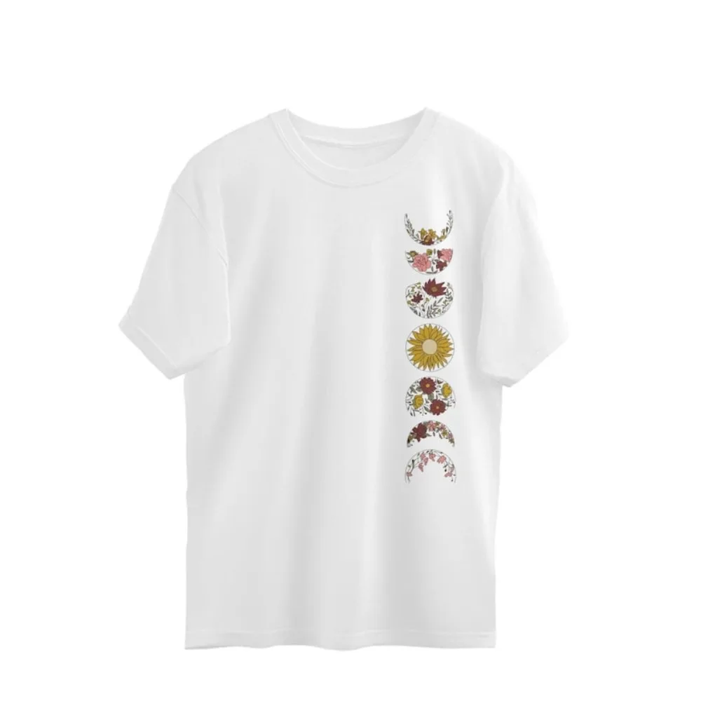 Flower Creative Design T-shirt Floral Womens TShirt Non Centered Printed Pattern Tops Bohemia Style Girls Gift Summer Cotton Tee