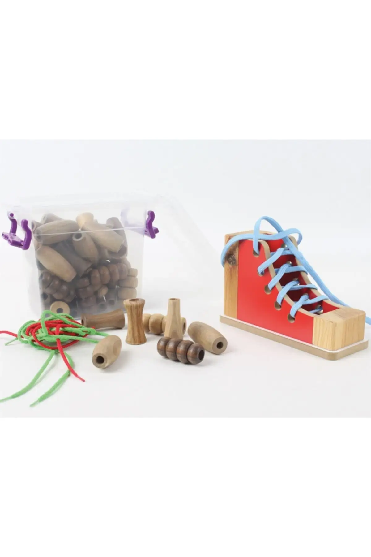 Wood İp Flaring Bead Set Lacing Shoes Learn Basic Skills and Sensory Motors