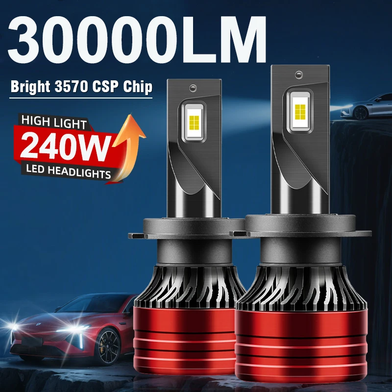 2 Stück H7 LED-Scheinwerferlampe, All-in-One, 800 % helleres LED-Umrüstset, 6500 K, kaltweiße Autolichter