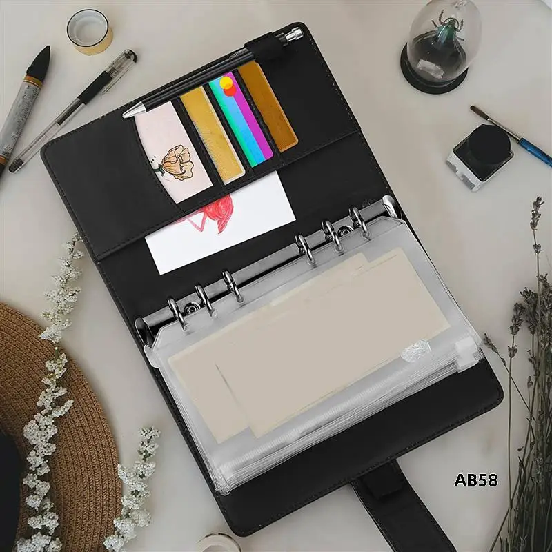 

75Pcs A6 PU Leather Budget Binder Set, Binder Cover Personal Planner Binder For Money Saving Cash Envelopes System Black