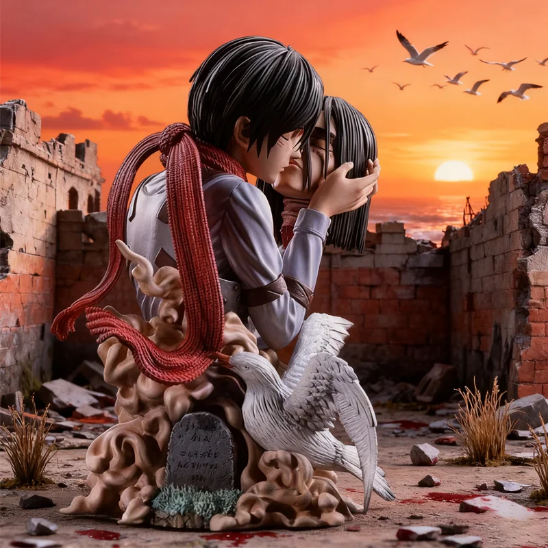 ฟิกเกอร์อนิเมะ Attack on Titan ขนาด 22 ซม. ตัวละครเบย์ เอเรน แอคชั่นฟิกเกอร์ จูบแห่งความตาย มิคาสะถือหัว ฟิกเกอร์พีวีซี