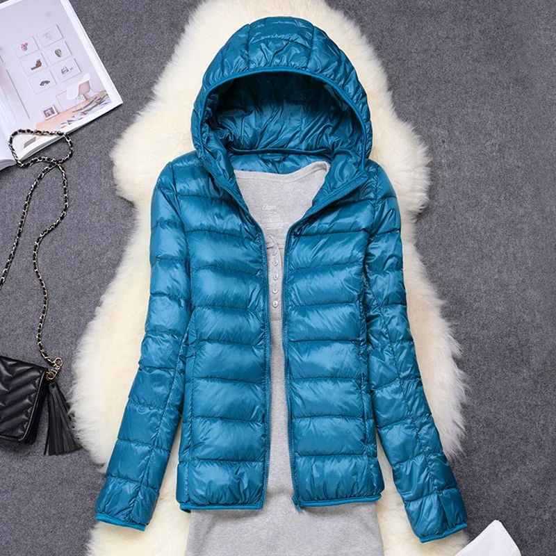 Casacos com capuz ultra leves e embaláveis para mulheres, jaqueta puffer feminina, novo, inverno, primavera, outono