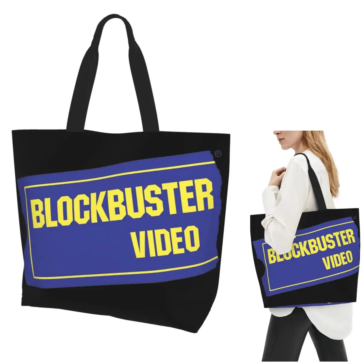 

Blockbuster Video Shopping Tote Bag Canvas Large Capacity Shoulder Bags Shopper Grocery Handbag for Women