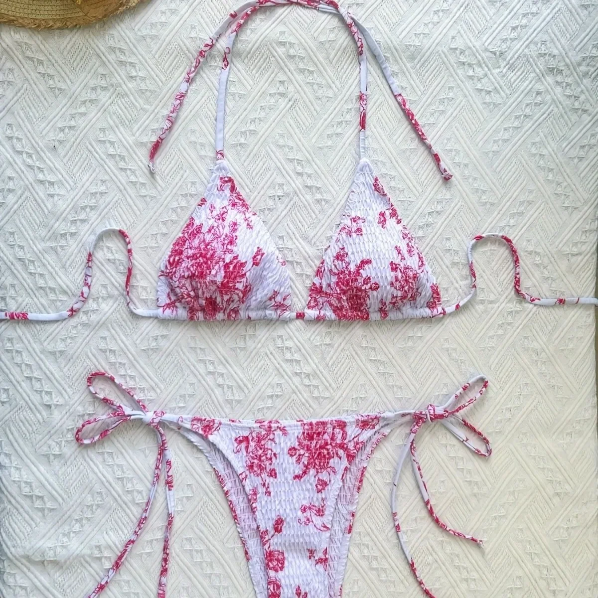 

Сексуальный розовый купальник со сборками, стринги, бикини 2025, женские треугольные купальники, купальный костюм, бразильский комплект бикини Mujer Biquini