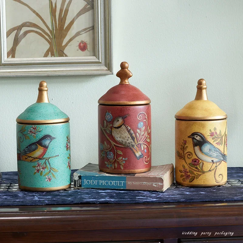 Vintage Ceramic Kitchen Canister Jars Storage Bottles Retro Tea Candy Tin Sugar Pot Organizer Painted Storage Jar Cans Cooking