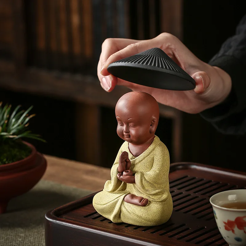 Monk's Bamboo Hat Purple Clay Tea Pet, High-end Kung Fu Tea Ceremony Accessories, Desktop Home Decor Multifunctional Tea Play