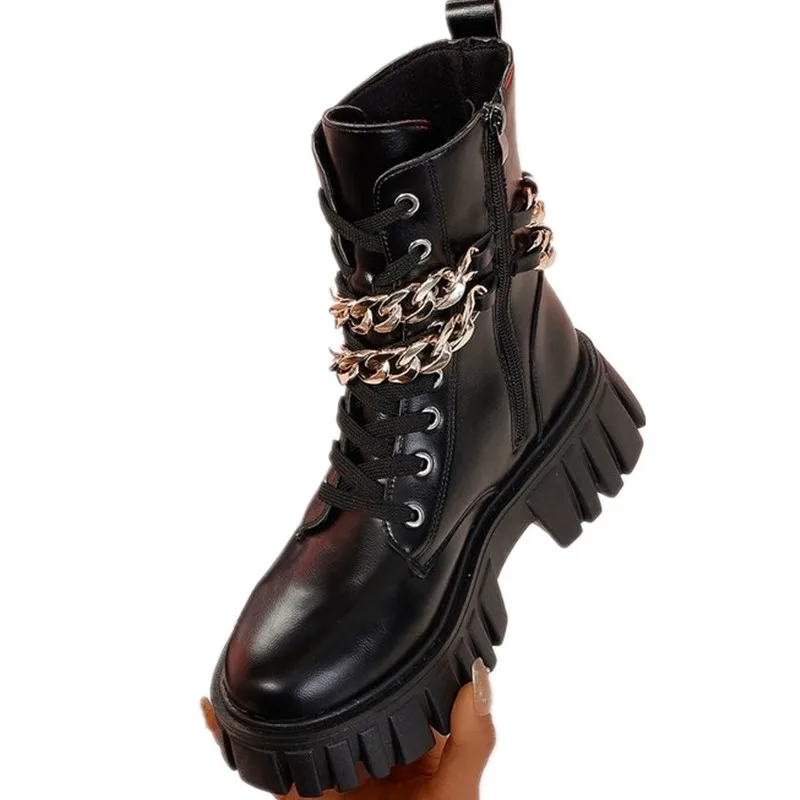 NEW Women Square Heel Platform Booties Shoes Mid Tube Leisure Style Women Boots Side Zipper Booties Autumn Winter Plus Size 42