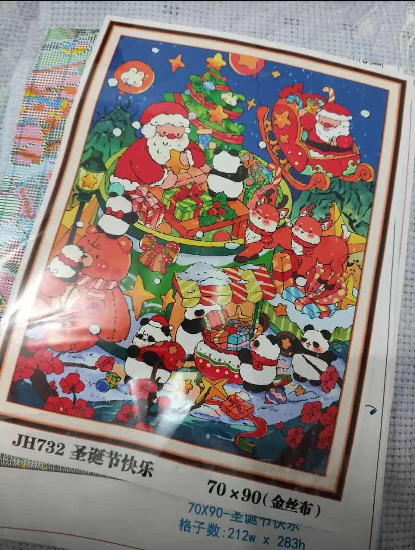 9ct 70x90cm Christmas Santa Claus Embroidery DIY Chinese Style Printed Kits Cross Stitch Needlework Set Home Decor Crafts