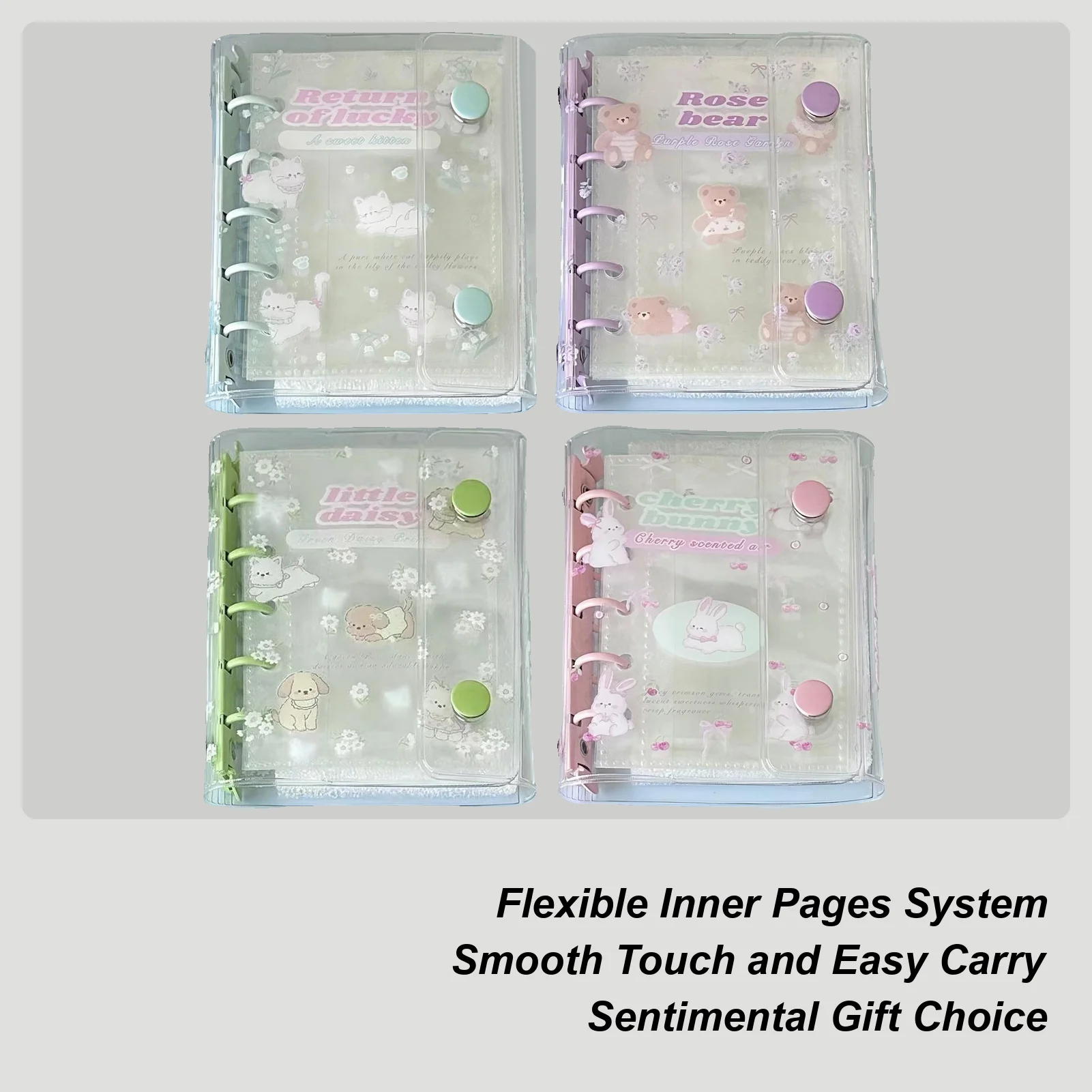 

M5 Cute Double Button Transparent PVC Soft Shell Transparent Sticker Notebook Card Storage Loose Clip Card Storage Journal Cover