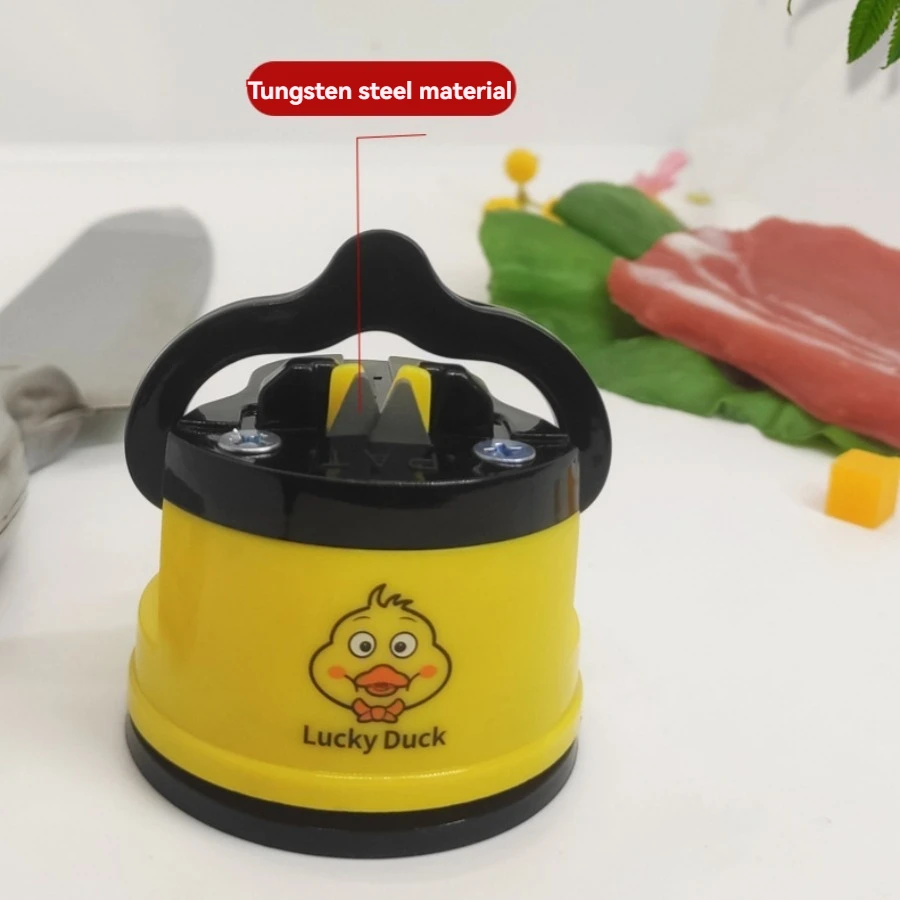 Yellow Duck Suction Knife Sharpener Manual Kitchen Knife Sharpening Tool Anti-slip Cute Tungsten Steel Knife Sharpener