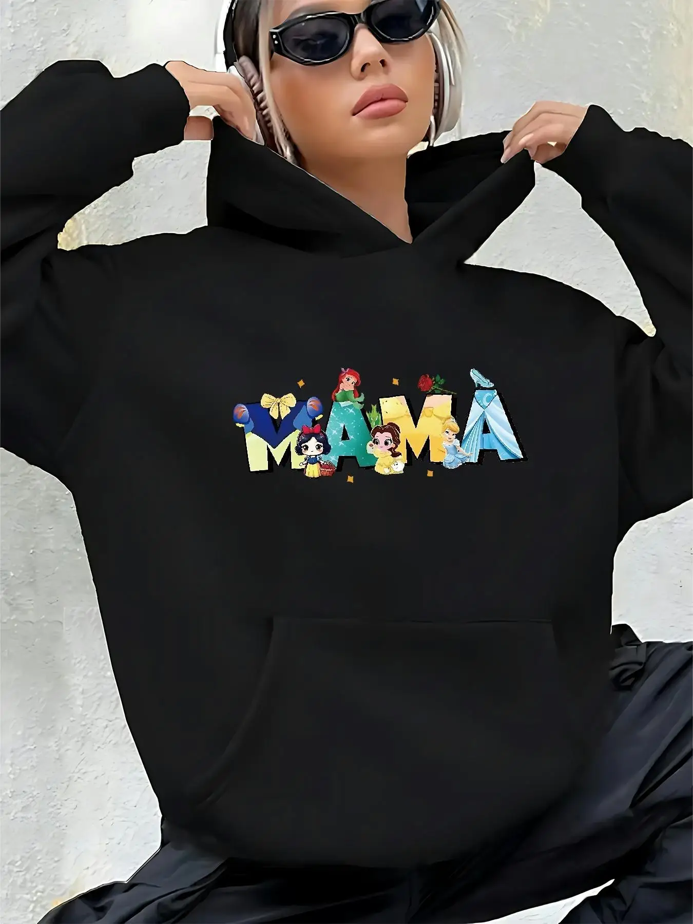 Damska bluza z kapturem Disney - Królewna Śnieżka i Kopciuszek, bluza z długim rękawem i kieszenią z przodu, odzież codzienna, możliwość prania w pralce