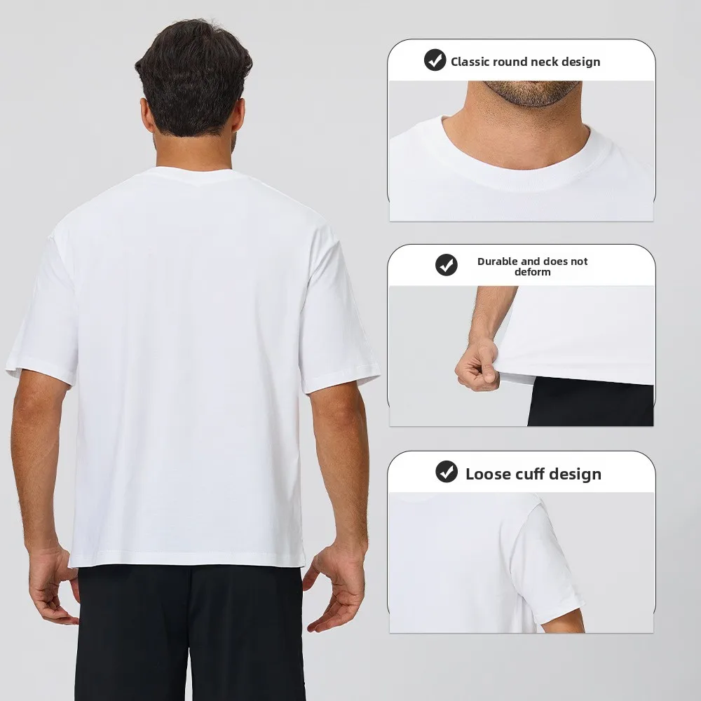 Men's pure cotton T-shirt loose casual sports short sleeved  quick drying natural cotton fiber fitness outdoor running top