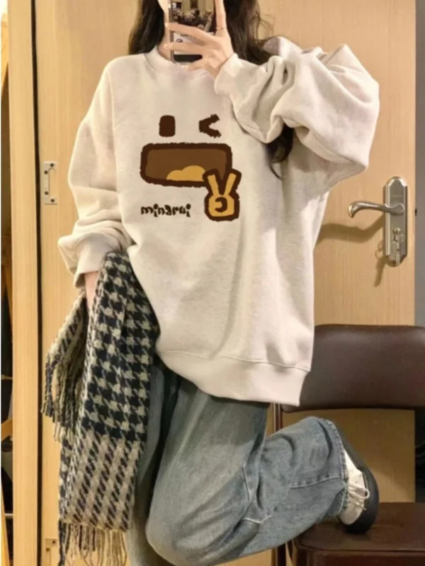 

Женская свободная толстовка с цветочным принтом, круглым вырезом, на флисовой подкладке, утепленная, с капюшоном, в американском ретро-стиле, модный брендовый дизайн.