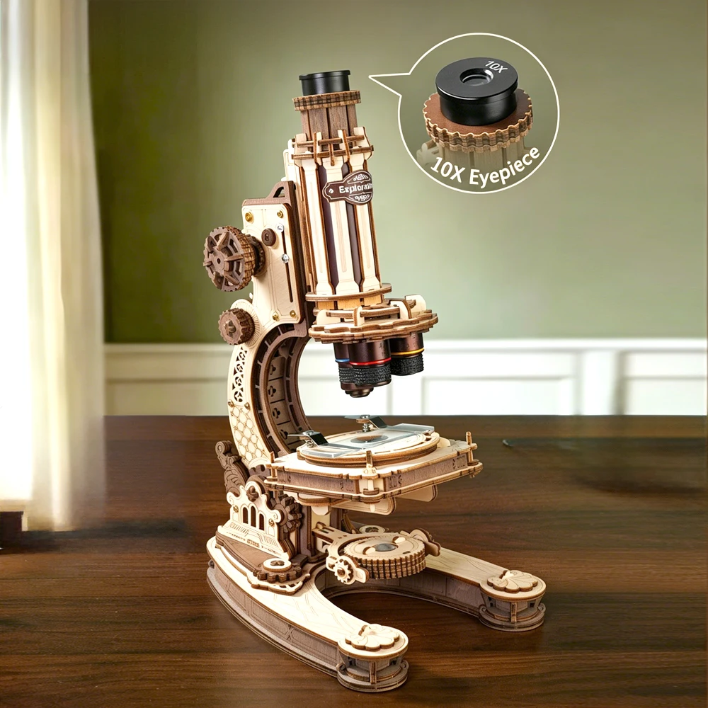 DIY Microscope Wooden Building Blocks 3D Puzzle Model, Creative  Science Gift for Kids Birthday Graduation Children's Day