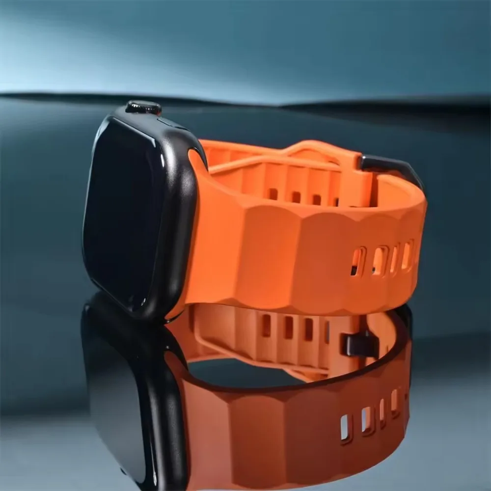 Correa de silicona para Apple Watch Ultra 2/3 49mm10-11 46/42mm 9 8 7 45mm pulsera con hebilla inversa líquida para iWatch 6 5 SE/3 44mm