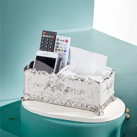 1 st viktoriansk dekor ansiktsservetter hållare lock badrum kontor, silver plast servetthållare 10 best sales silverförpackning med näsdukar - №6