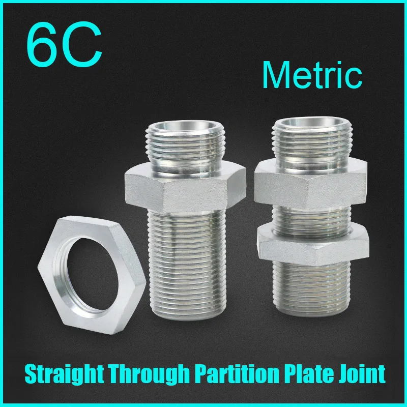 Metric External Thread 24 Degree Cone Sealing Ferrule Straight Through Plate Steel Joint Hydraulic Fittings Transition Joint