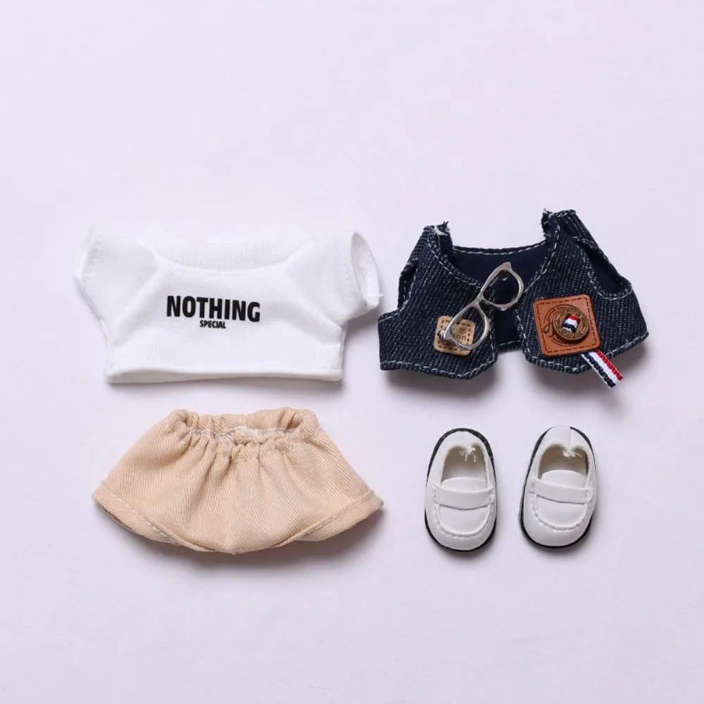 ل 15/17 سنتيمتر Labubu ملابس دمى الزي سترة جينز نظارات إكسسوارات دمي الجلوس حفلة تغيير فستان لعبة لتقوم بها بنفسك دمى هدايا