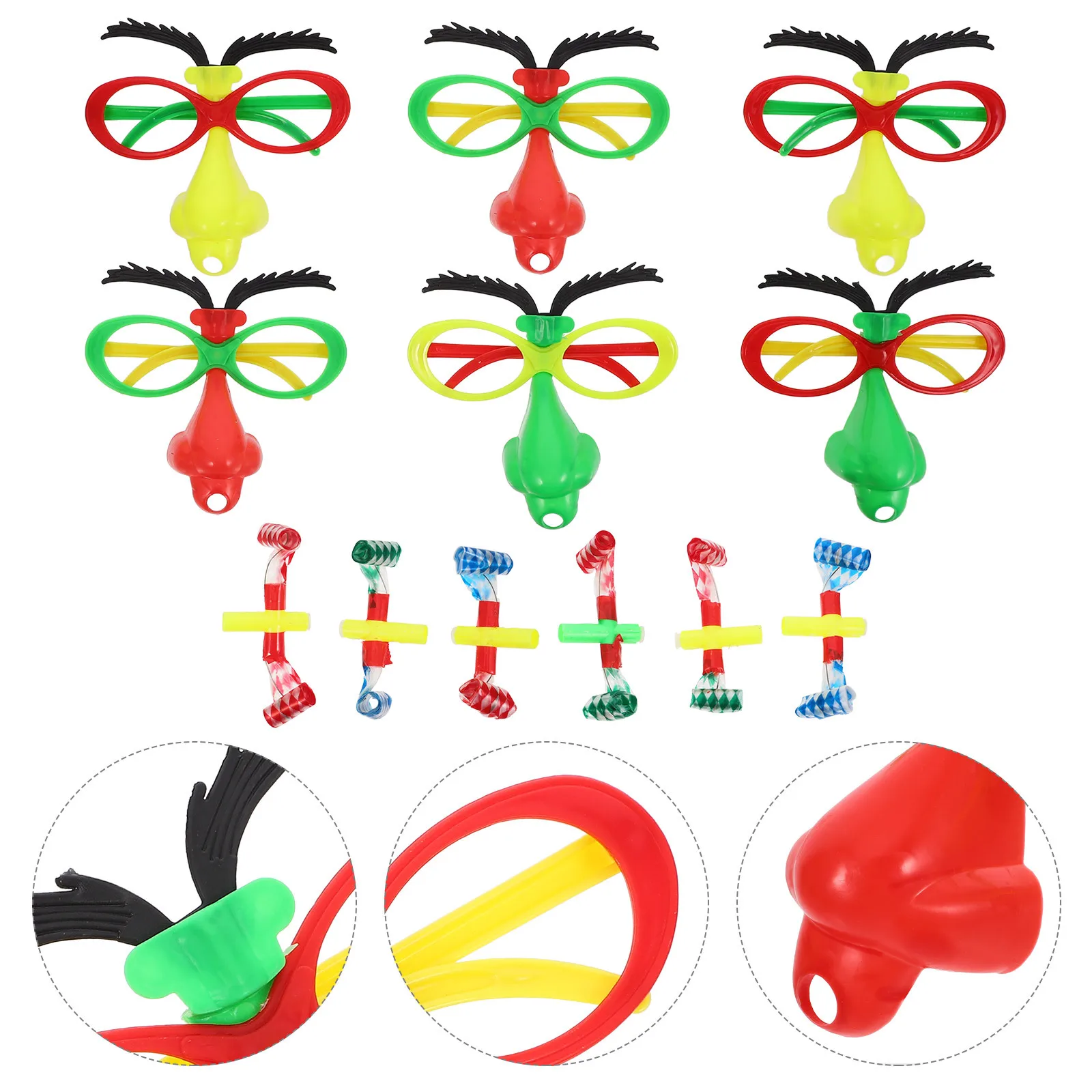 

6Pcs Funny Glasses Fake Nose Creative Disguise Party Accessories Halloween Costume Blow Noise Maker Adult Silly Sunglasses