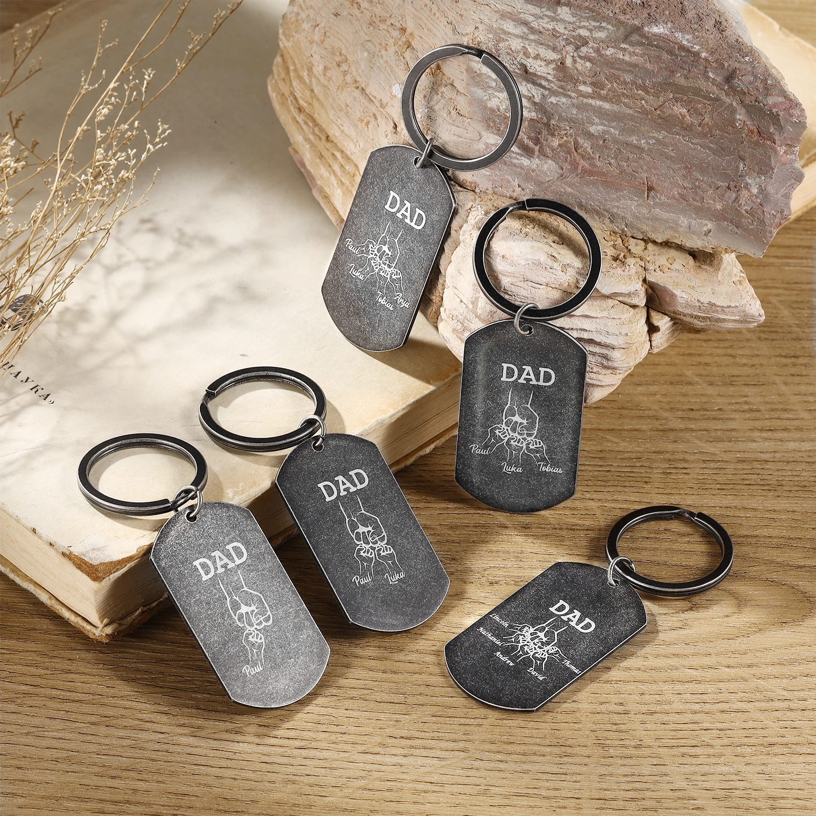 Personalized Custom Key Chain Engraved Name Text Classical Keychain  for Dad Family Custom Decors Gift