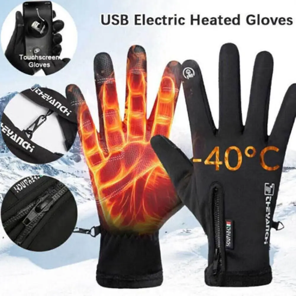 Fashion USB Electric Heated Gloves Outdoor Sport Men Women Knitted Gloves Cycling Bike Non-Slip Warm Gloves