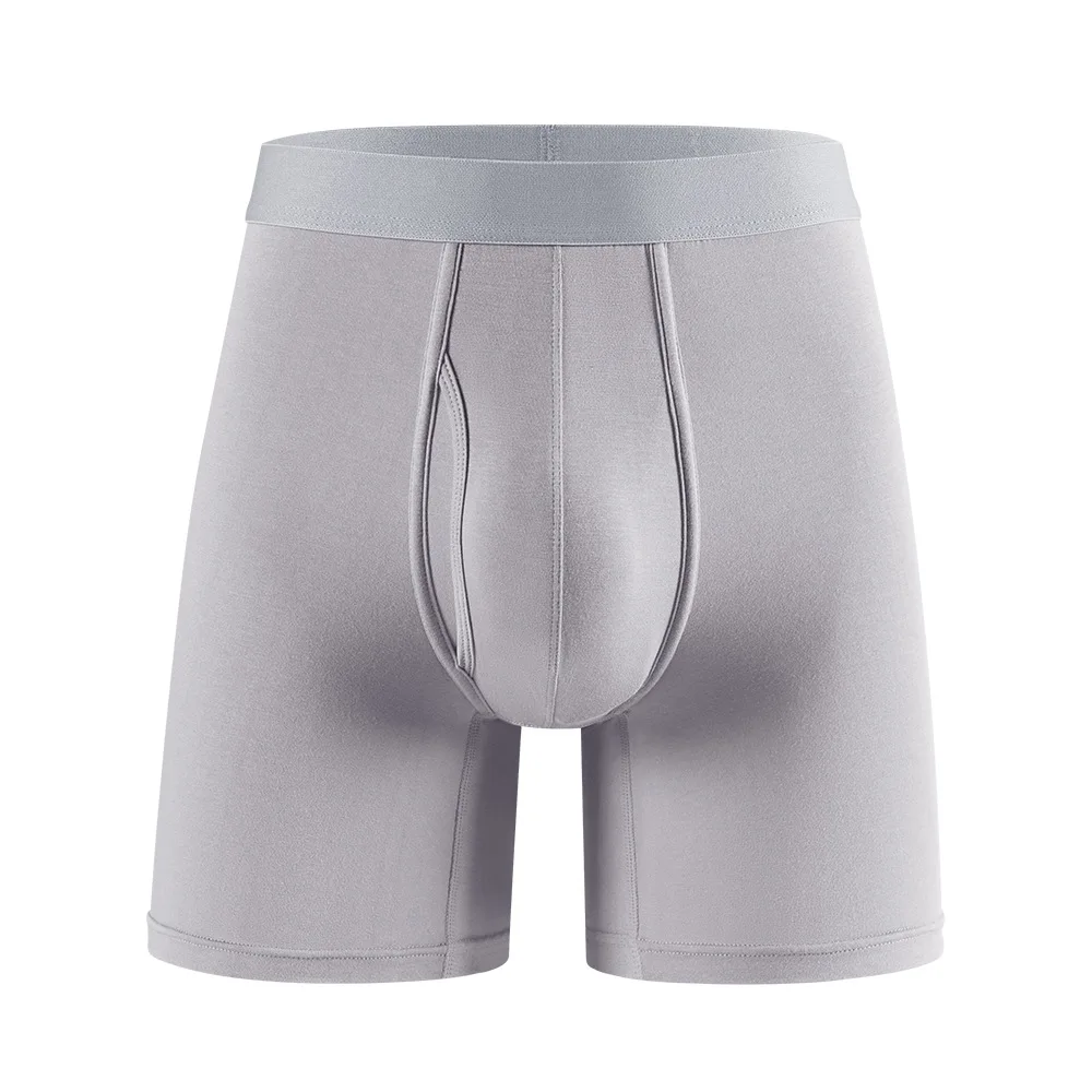 Random 1pcs Long Leg Men Natural Bamboo Fiber Boxer Short Anti-Chafing Thigh Solid Color Breathable Elastic Waist Male Underwear