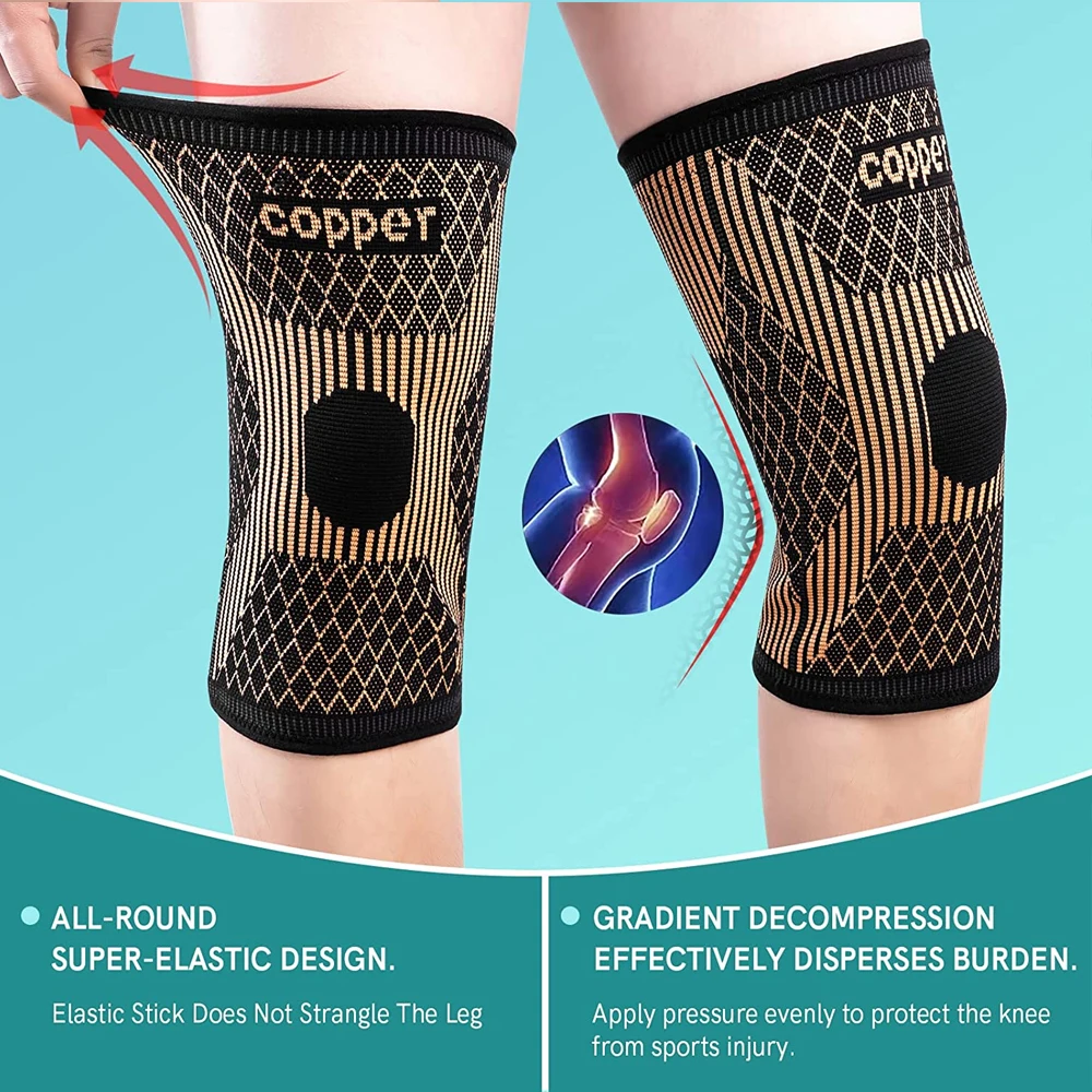 1Pair Copper Knee Braces for Knee Pain-Copper Knee Compression Sleeves-Knee Pads for Sports,Meniscus Tear,Joint Pain Relief,ACL