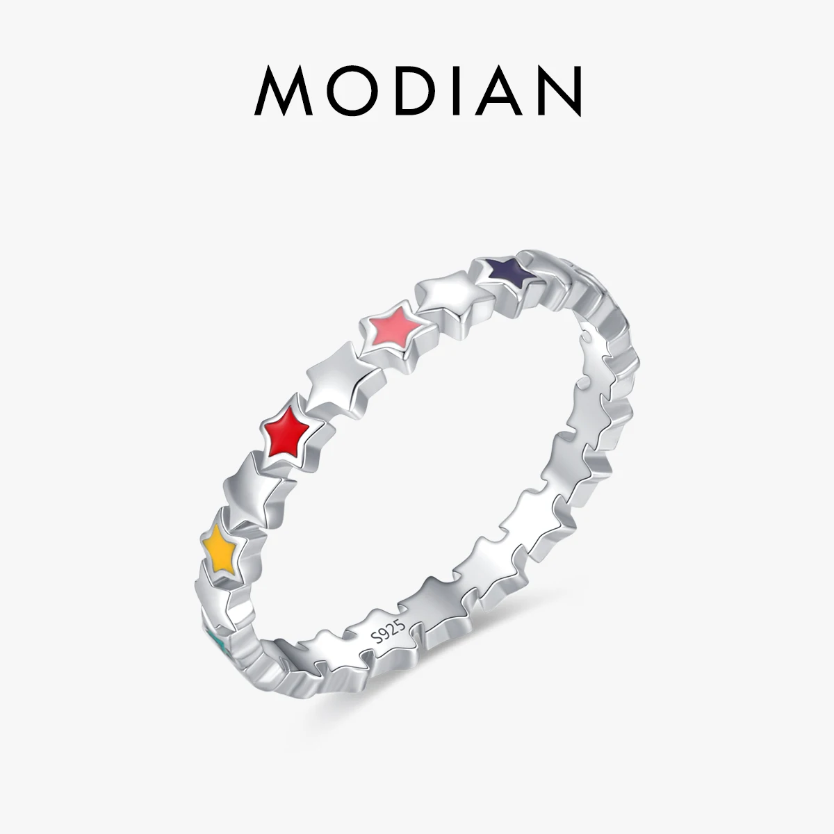 

Modian Real 925 Sterling Silver Simple Rainbow Enamel Stars Stackable Trendy Finger Rings For Women Party Fine Jewelry Gifts