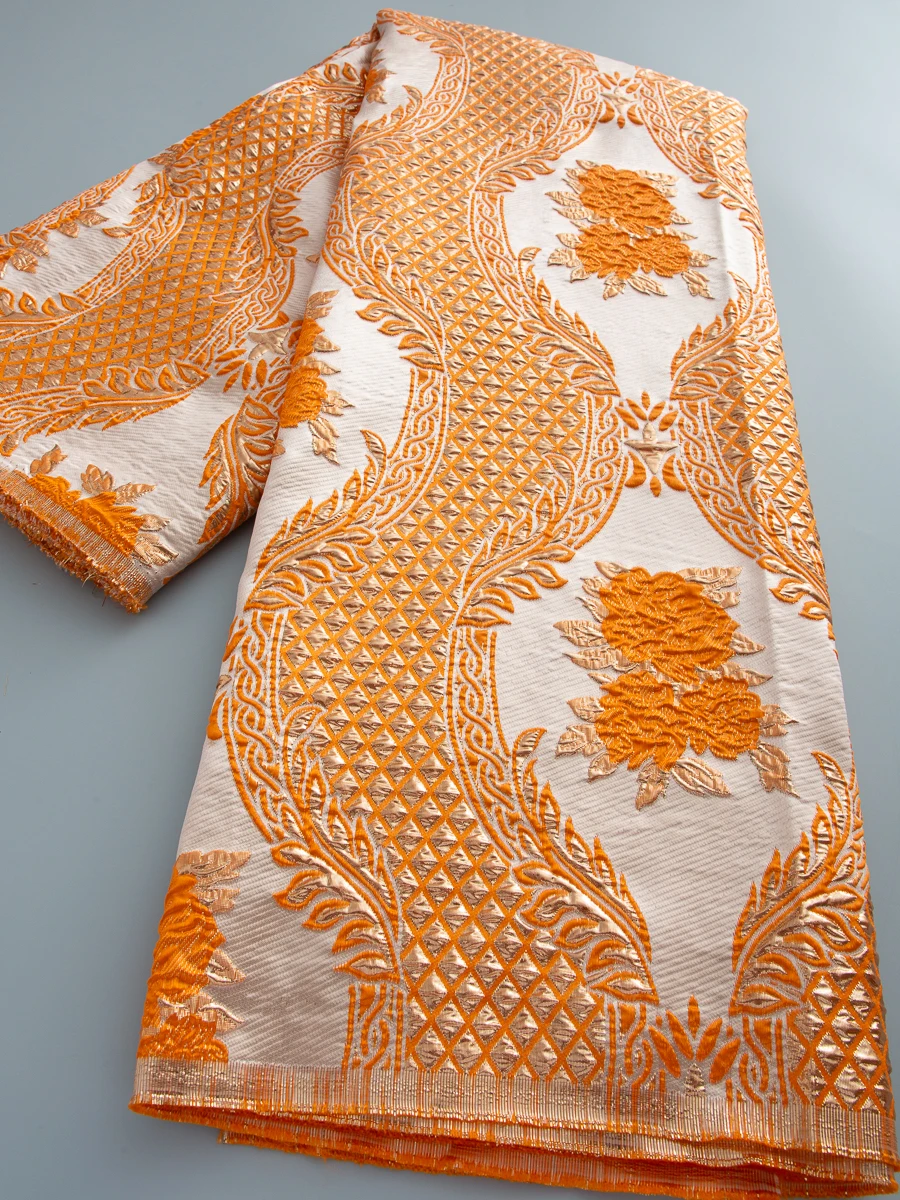 African Gild Lace Fabric 2026 High Quality Nigerian Brocade Lace Fabric 5Yards Jacquard Lace For Women Dresses 4876