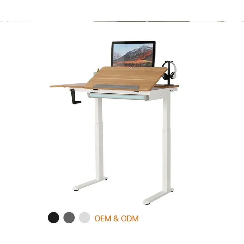 Ergonomic Manual Height Adjustable School Study Tiltable Movable Table Drafting Drawing Art Standing Desk With Drawer