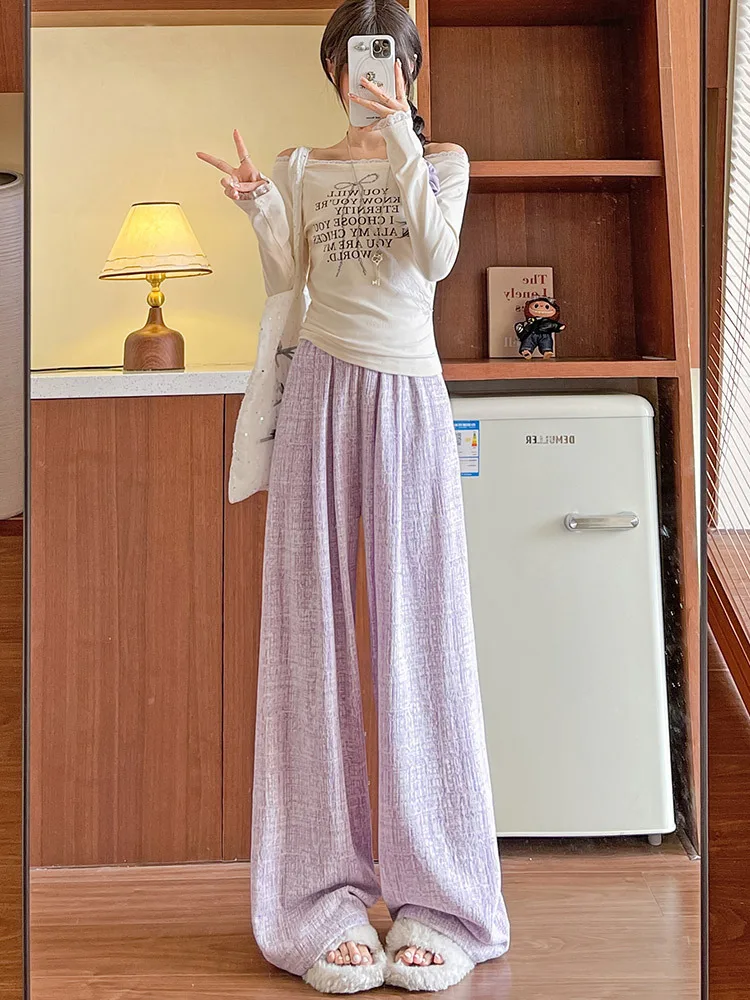 Pantalones de pierna ancha azul para mujer verano de secado rápido Slim-Fit urbano dopamina Modal cordones fajas corredores pantalones empalmados fluidos