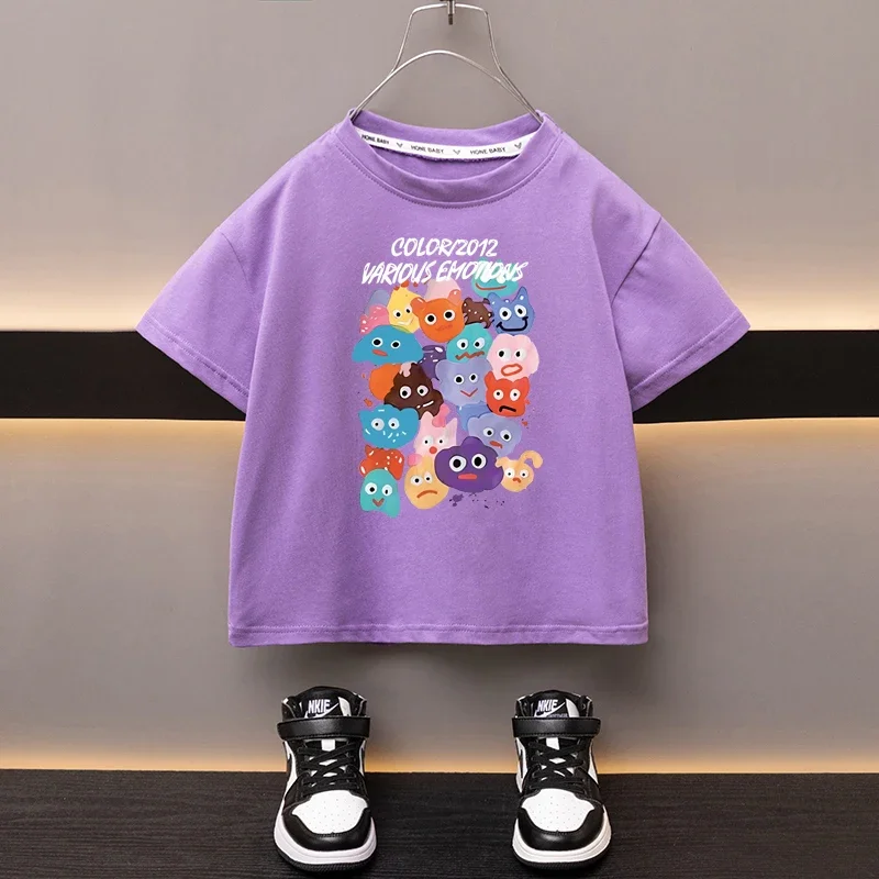 100% Cotton Children's T-shirt Girls' Round Neck Black Tees Japan Cartoon Cute Cat Boys Top High Quality Printed Clothing 2024