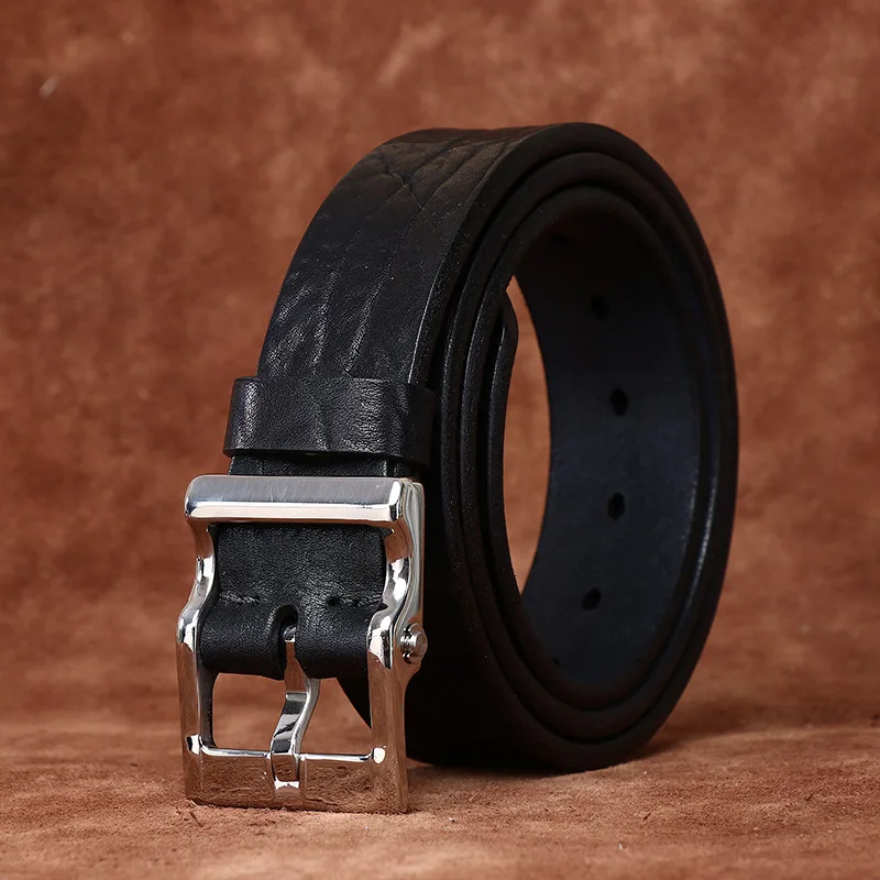 

Men Belt Genuine Leather for Men's High Quality Stainless Steel Buckle Jeans Cowskin Casual Belts Cowboy Waistband Male Designer