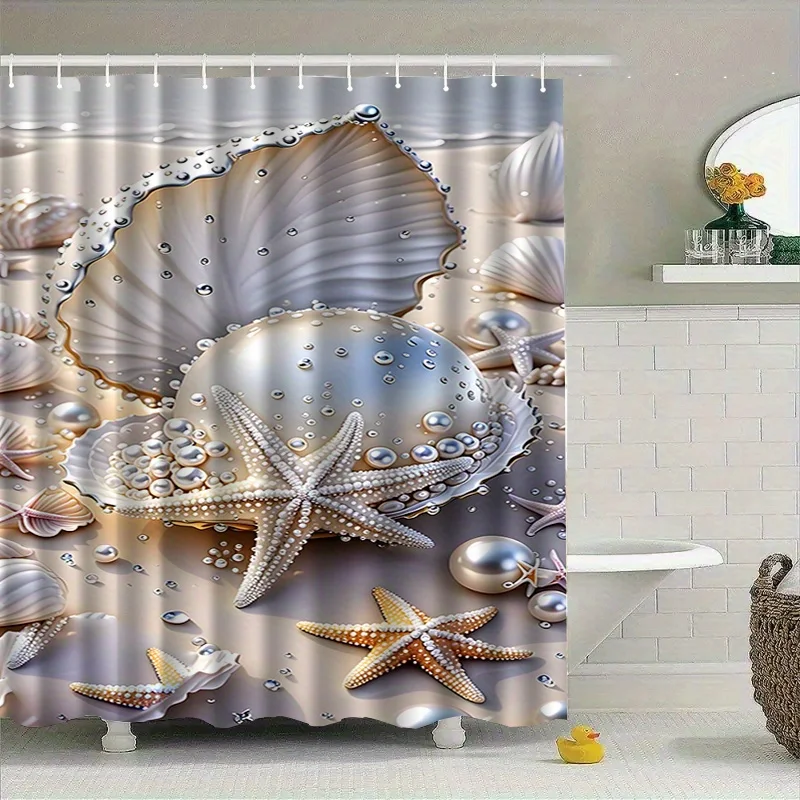 Waterproof Ocean Sea Life Shower Curtain Bath Liner Nautical Seashell Starfish Pearl Tropical Marine Bathroom Decor Accessory
