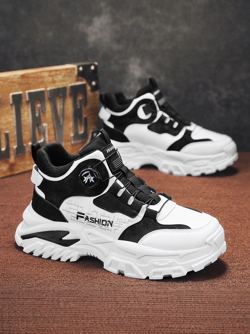Men's Winter High-Top Sport Shoes Leather Surface Thick Bottom Casual Style for Teenagers And Young Adults Fashionable All-Match