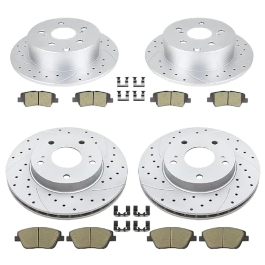 Rotores de freno ranurados perforados delanteros y traseros y pastillas de freno de cerámica Kit de freno de repuesto para Hyundai Sonata Kia Optima 2011 201