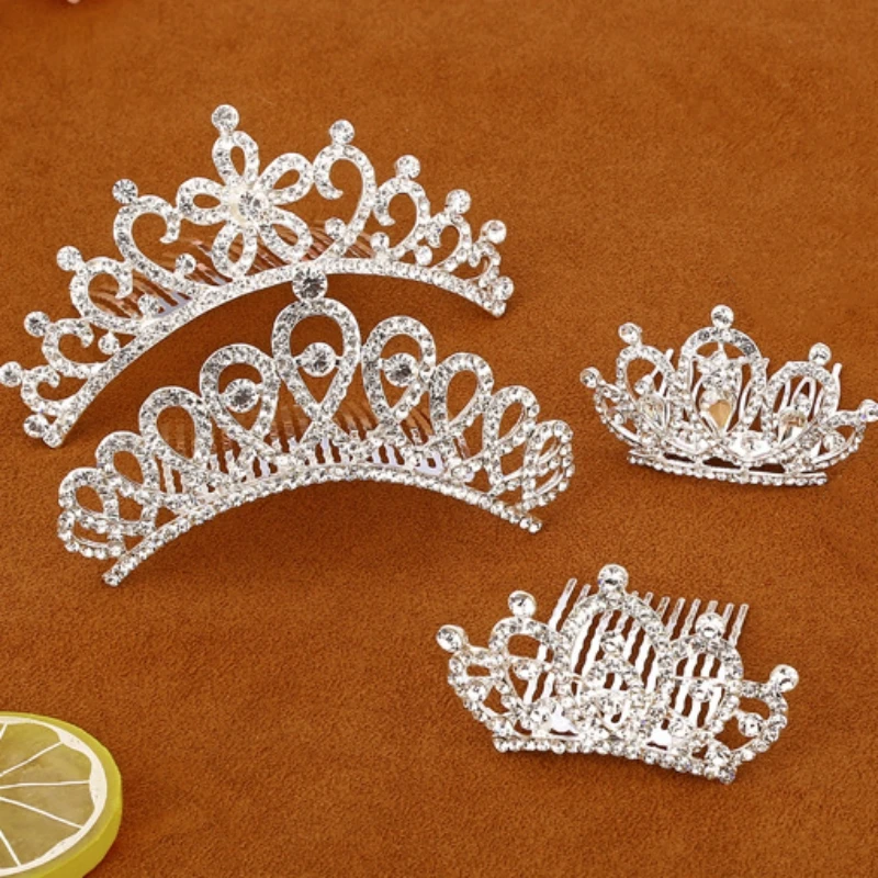 Girls Kids Princess Crown Mini Cute Flower Crystal Rhinestone Hair Combs Birthday Party Tiaras Decor Jewelry Hair Accessories