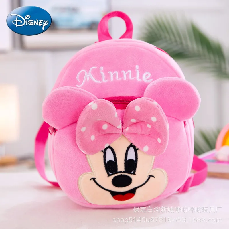 Genuine Disney Plush Backpack Mickey Mouse Minnie Winnie The Pooh Stitch Kindergarten Baby School Bag Anime Cartoons Kids Bags