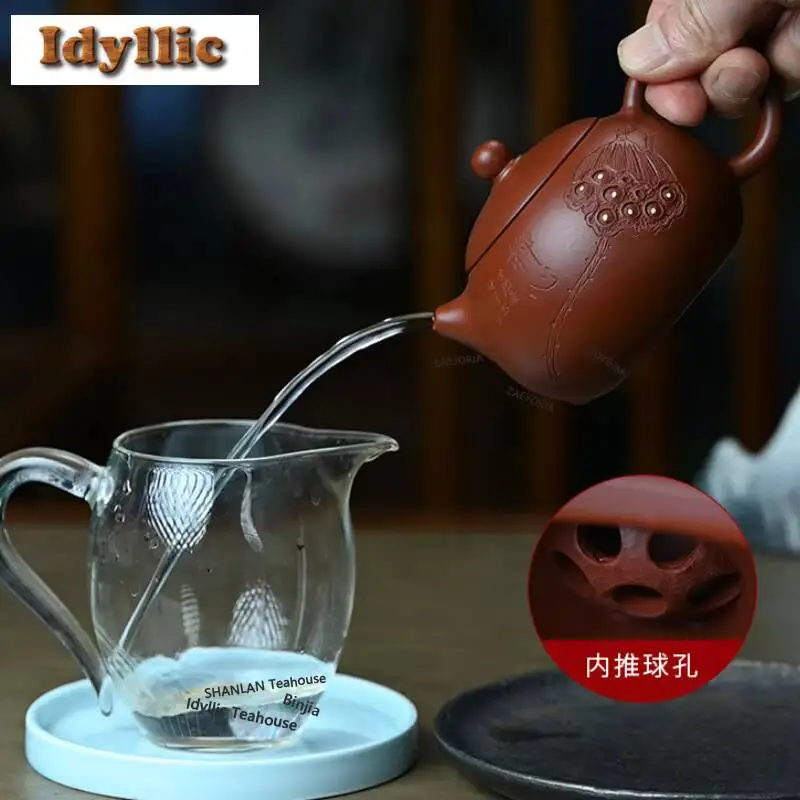 280ml Classic Yixing Purple Clay Teapots Handmade Lotus Seeds Pot Raw Ore Dahongpao Mud Kettle Zisha Tea Set Tea Services Craft