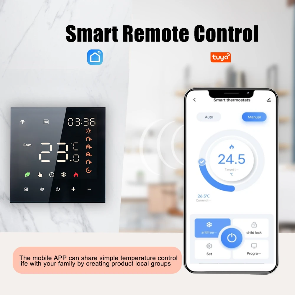 Smart Tuya WiFi Thermostat Voice Control 3A Digital Programmable LCD Display Touchscreen Underfloor Heating Temperature