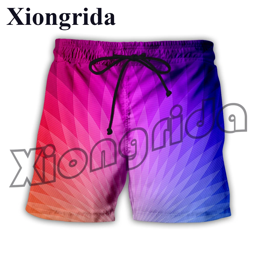 3D Line Print Shorts Men Fashion Color Abstract Graphics Print Short Pants Hawaiian High Waist Trunks Streetwear