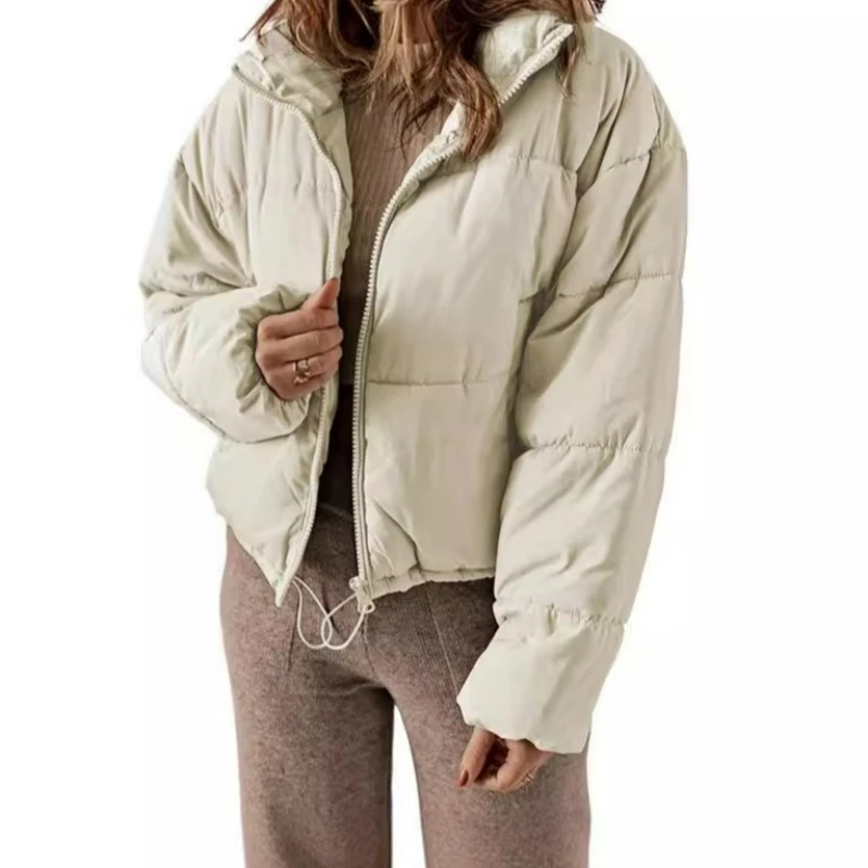 2026 Winter New Fashionable Trendy Down Cotton-padded Jacket for Petite Women Short Solid-color Simple Warm Cotton-padded Coats