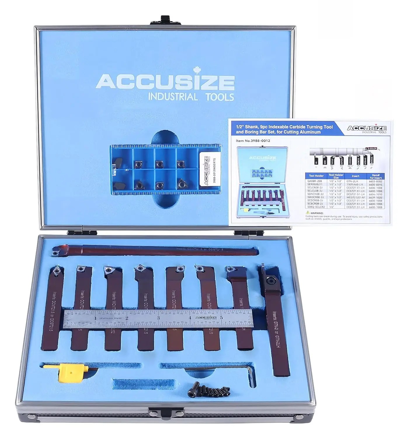Accusize 1/2 in Shank Indexable Carbide Turning Tool Set, 3988-0012