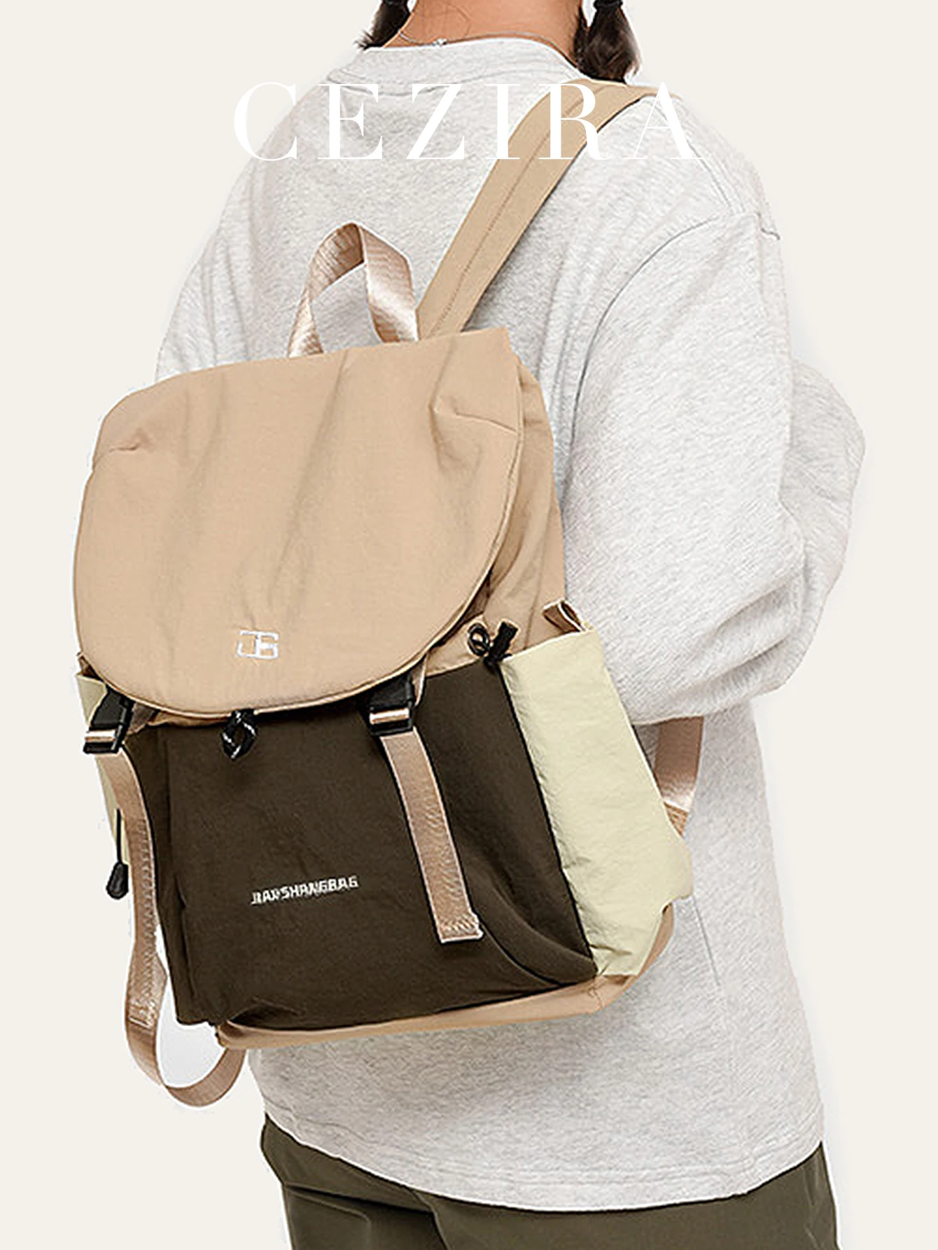 

CEZIRA Outdoors Casual Simple Design Soft Nylon Fabric Flap Cover Backpack Multi Carry Ways Comfortable Large Knapsack for Daily