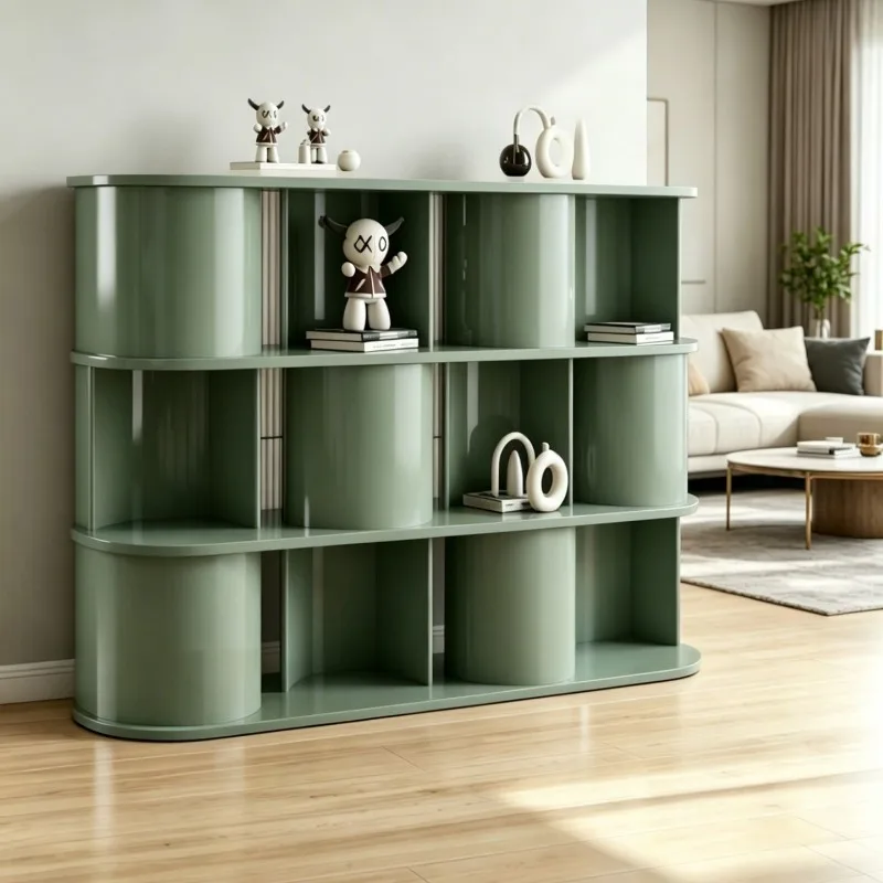 Solid wood art bookcase, floor rack decorative shelf