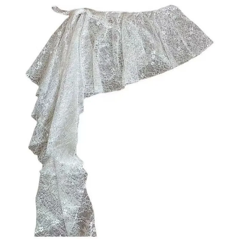 

Женская мини-юбка в стиле Харадзюку с вышивкой, кружевом и оборками, прозрачная, с эффектом джинсовой ткани, на шнуровке, в стиле Y2K, для уличной моды